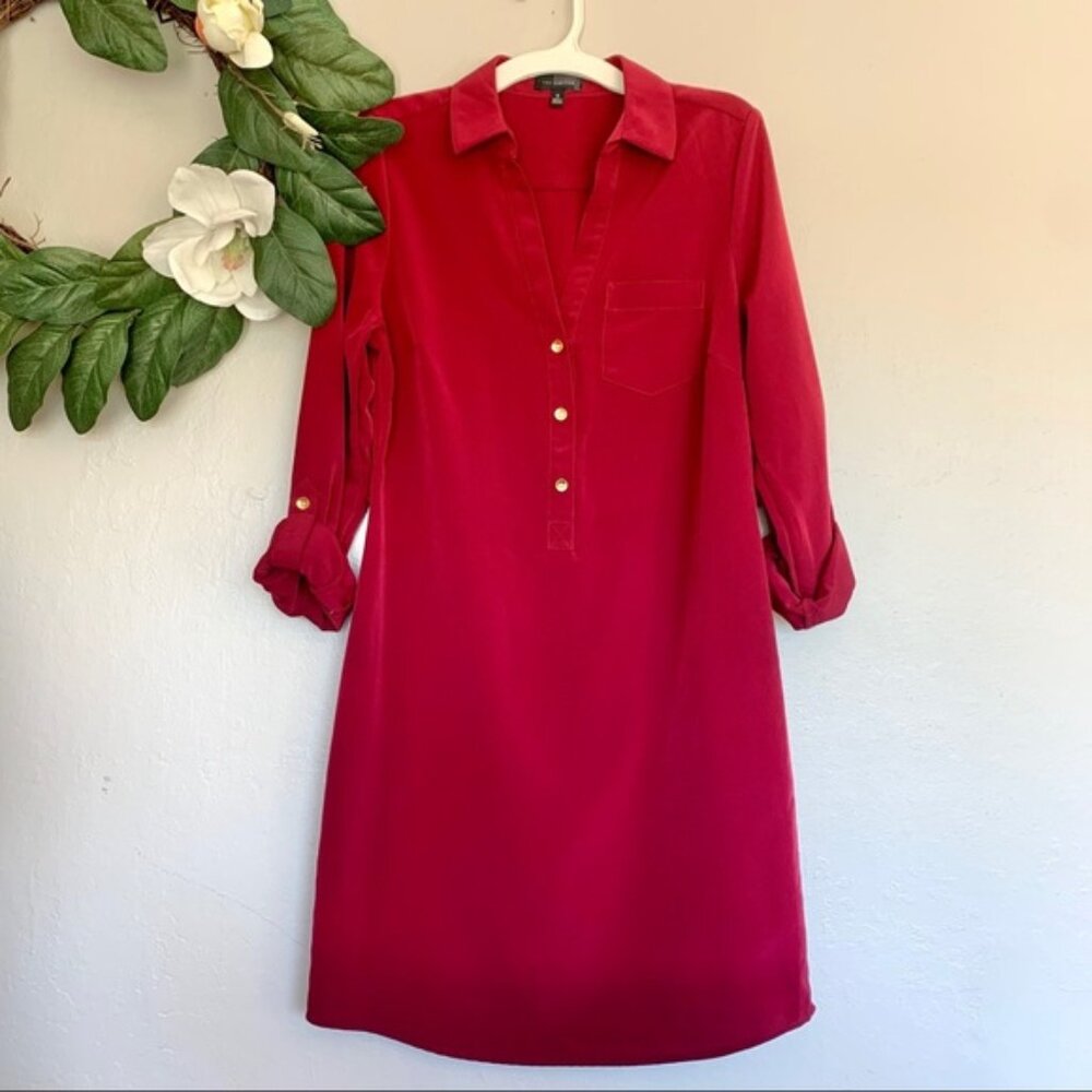 The Limited Ashton Wine Collared Shirt Dress XS